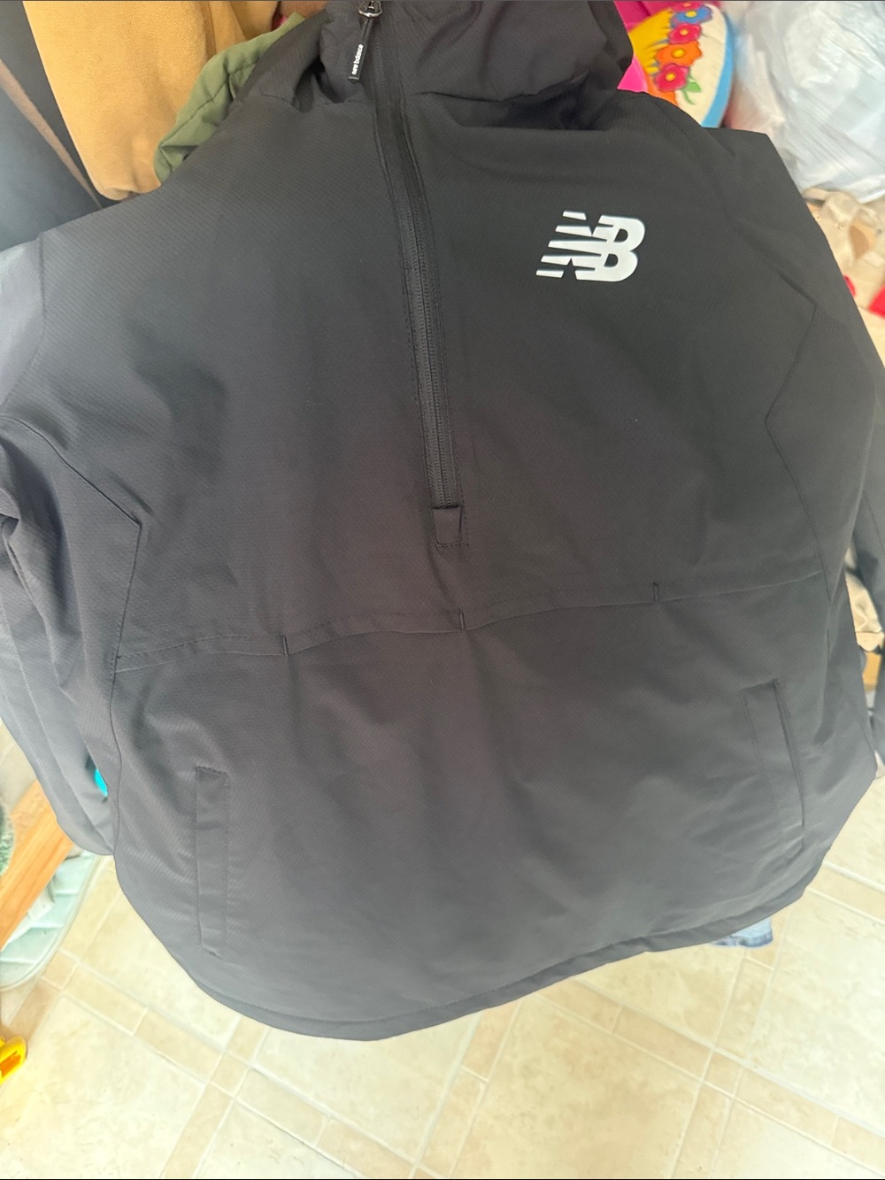 New Balance Men’s Black Half-Zip Hooded Windbreaker